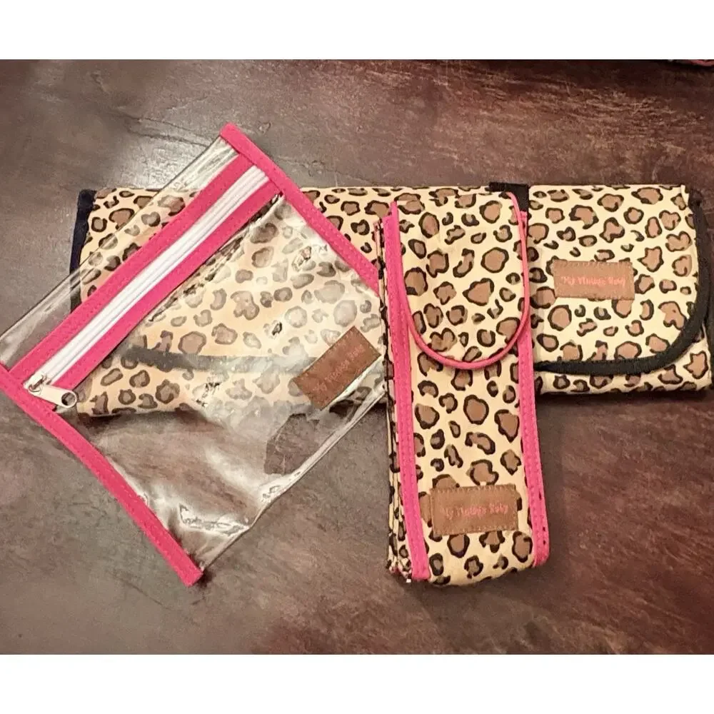 My Vintage Baby Diaper Bag Leopard Print Brown/Black/Hot Pink w/ Crystal Crown